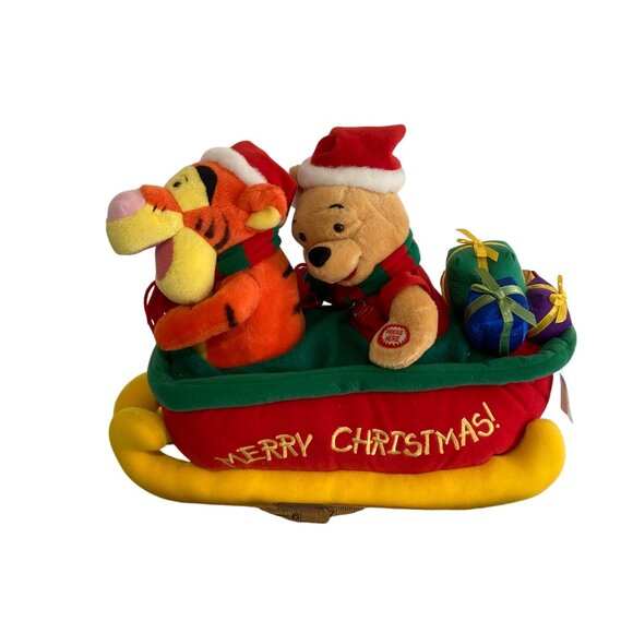 Vintage Animated Disney Plush Winnie the Pooh Tigger Christmas Sled Jingle Bells - Picture 7 of 8
